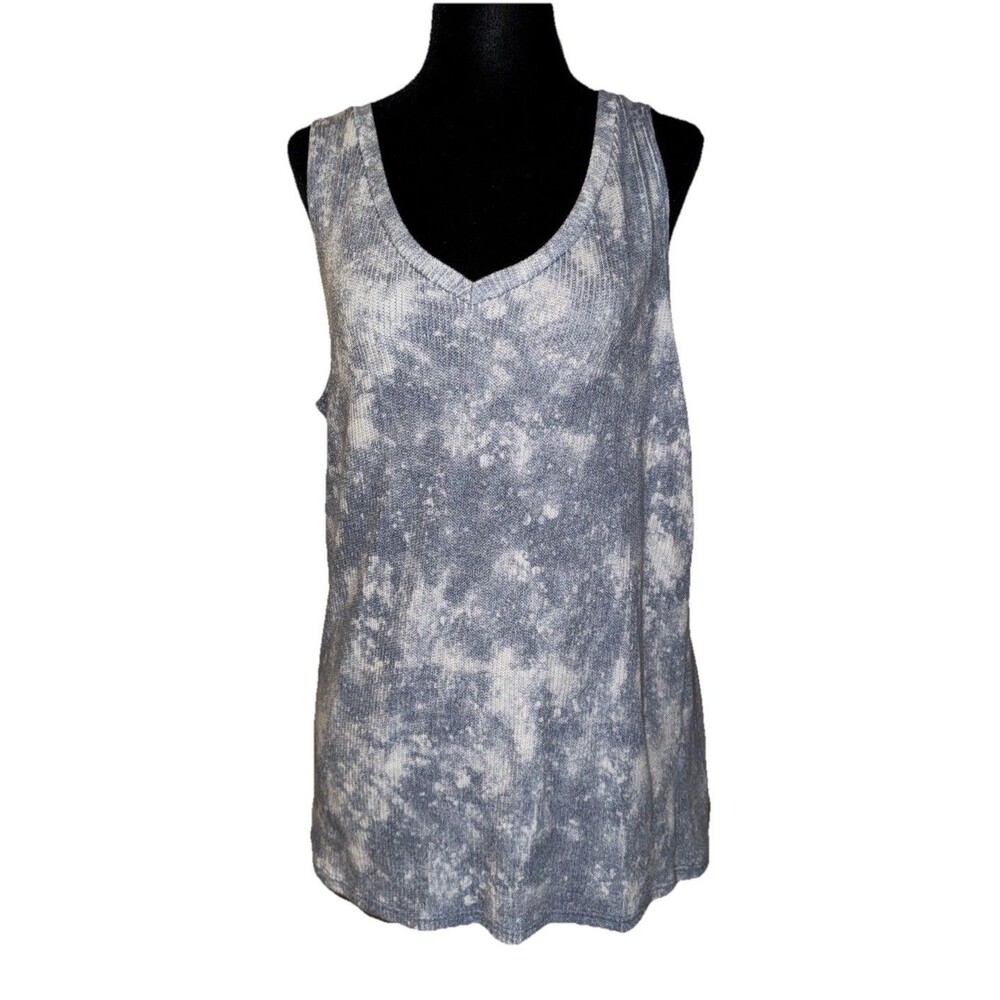 Lularoe Large Ribbed Blue & White Tie Dye Pullover Sleeveless Tank Top